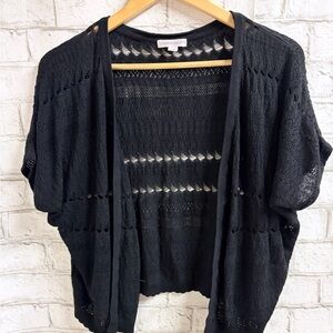 Warehouse One Black Open-Front Knit Cardigan with Eyelet Detail